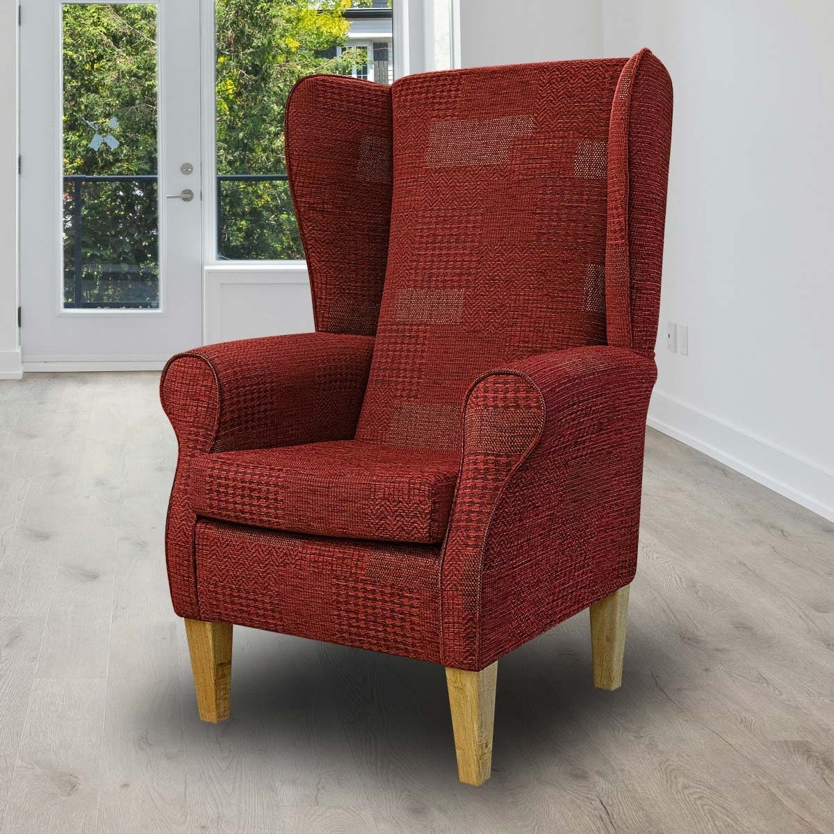 Red Patchwork Tall High Back Fireside Armchair Plaid Comfort Wingback Accent Chair British Handmade Etsy
