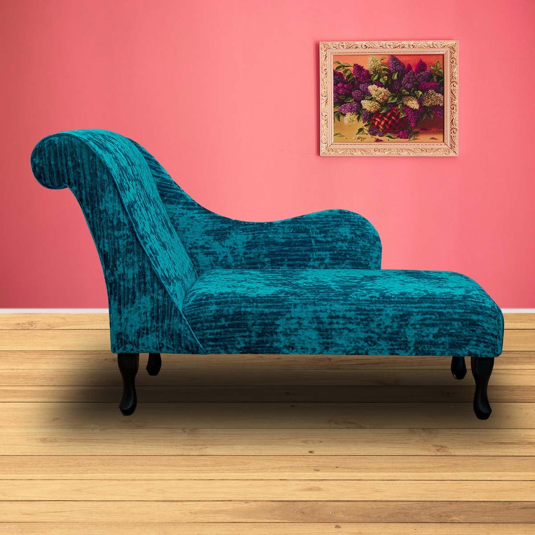 Teal Thick Velvet Modern Chaise Longue Luxury Jazz Accent Sofa Chair
