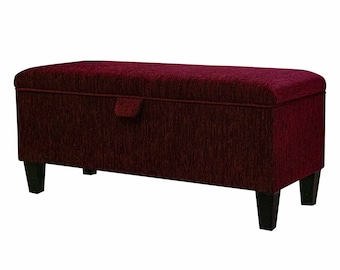 Luxury Claret Red Boucle Storage Bench Ottoman Trunk Seat