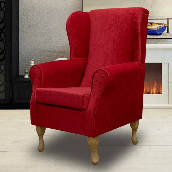 Red Rouge Velvet Fireside Wingback Armchair Pimlico Handmade Luxury Accent Chair British Bespoke Made Etsy