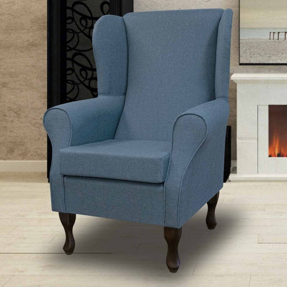 Pale Blue Fireside Wingback Armchair Luxury Accent Upholstered Chair British Bespoke Made Etsy