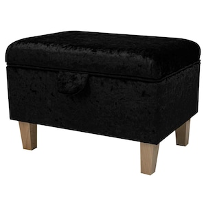 Black Crushed Velvet Storage Footstool Ottoman Luxury