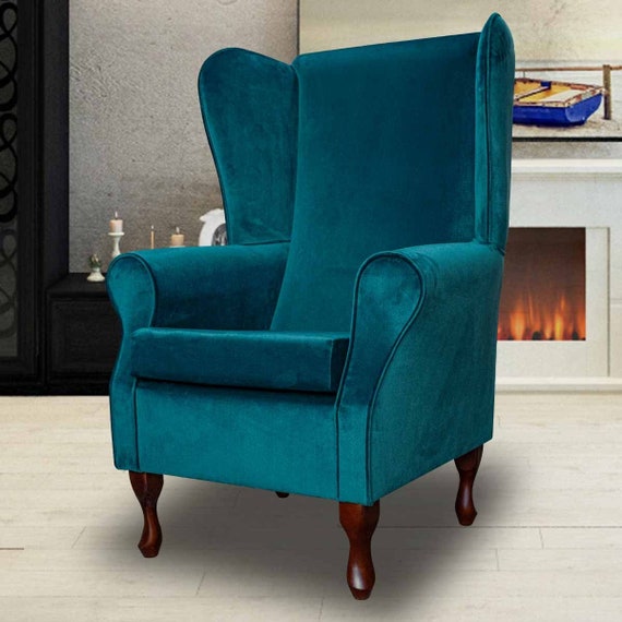 High back blue velvet chair discount
