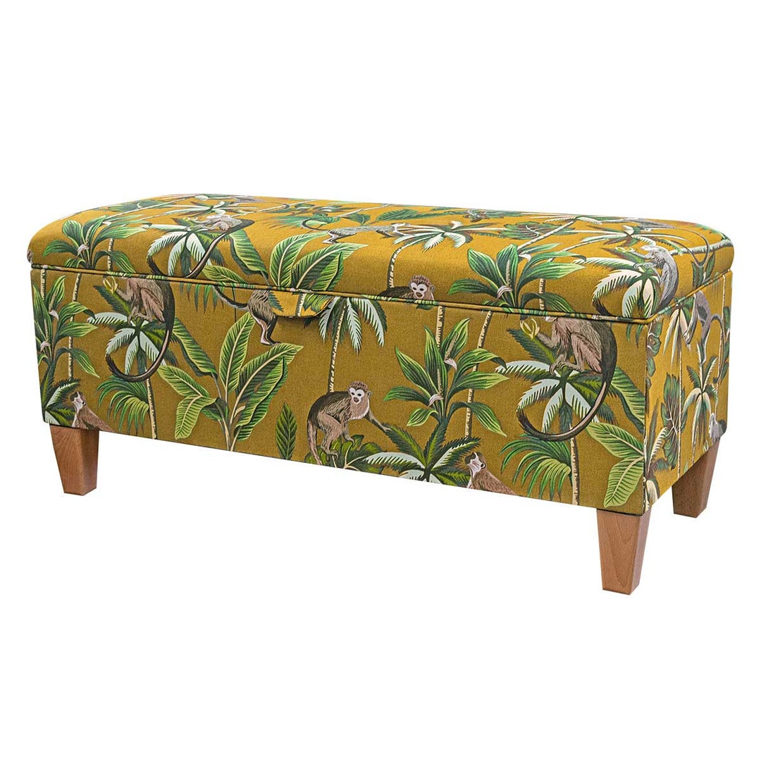 Monkey Yellow Storage Bench Botanical Tropical Handmade Etsy UK