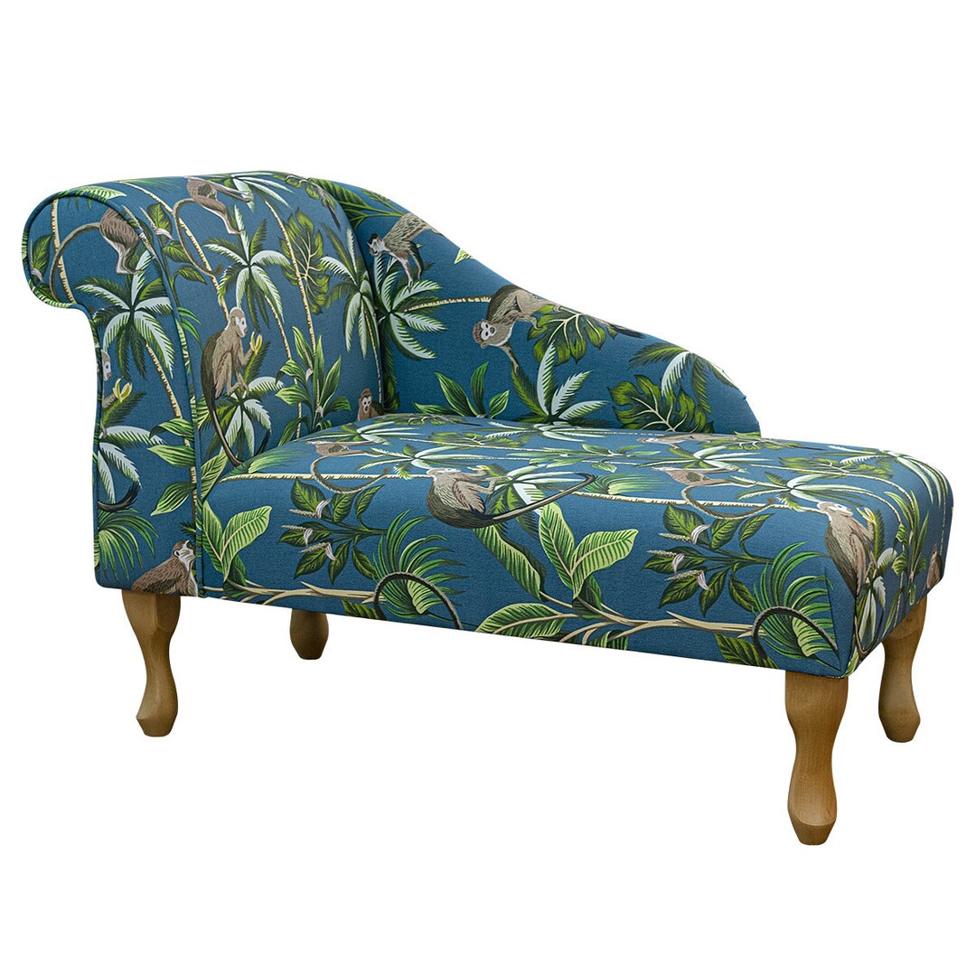 Chaise Longue in Teal Monkey, Handmade British Upholstered Indoor