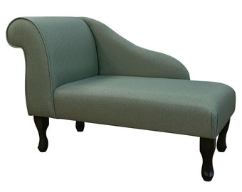 Chaise Longue in Green Herringbone, Handmade British Upholstered Indoor Lounge, Bespoke Made to Order