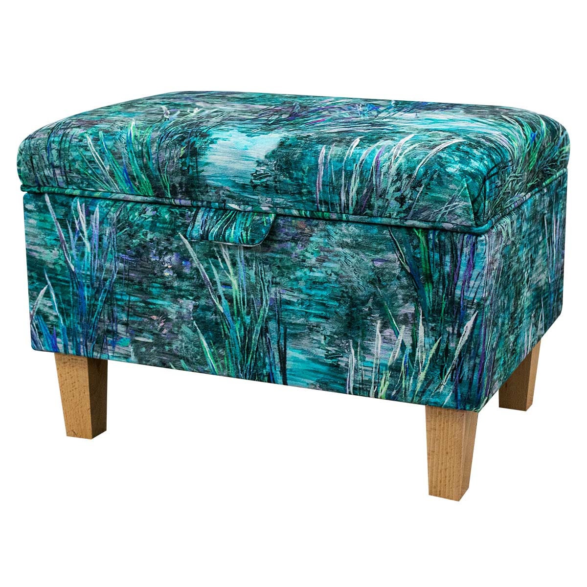 Luxury Floral Teal Abstract Footstool With Storage Etsy UK