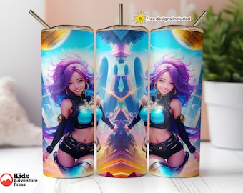 Bicchiere da 20 once HERO GIRL, design a sublimazione, involucro del bicchiere, PNG istantaneo
