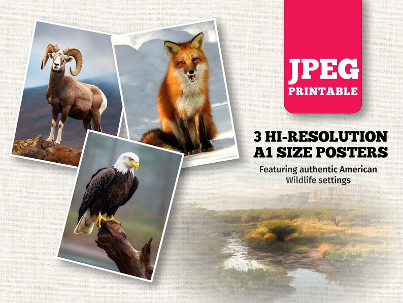 USA Animals Flashcards: Montessori Learning, 3 Posters (digital ...