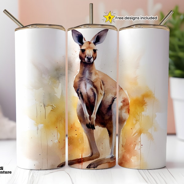 KANGAROO 20oz Tumbler Australian native unique marsupial sublimation design straight tapered tumbler wrap instant PNG