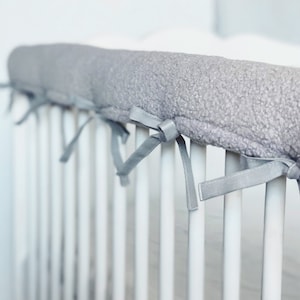 Gray Plush Crib Rail Cover: Soft, Safe Nursery Decor