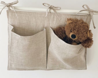 Natural Linen Crib Organizer: Minimalist Baby Cot Storage (43x34cm)