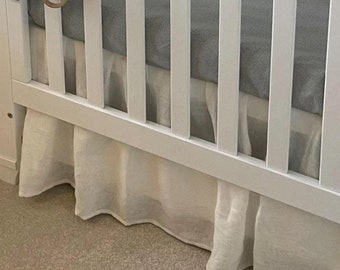 White Linen, Elegant, Minimalist, Handmade Linen CRIB SKIRT
