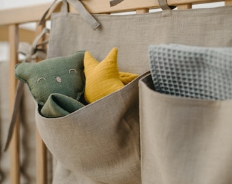 Crib Organizer CACAO linen l Minimalist Baby Crib and Cot Storage Solution