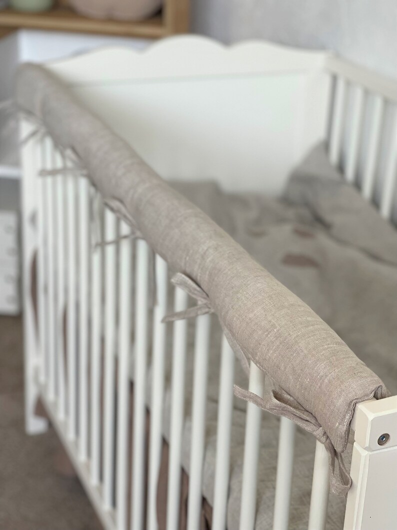Natural Linen Crib Rail Guard, Solid Crib Safety, Teething Pad, Linen