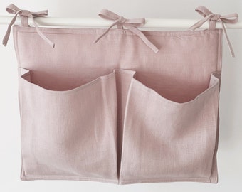 Linen Crib Organizer PINK: Minimalist Baby Crib and Cot Storage Solution