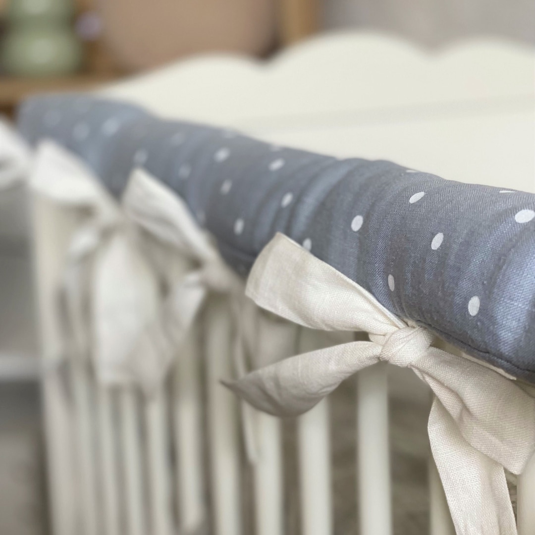 Blue Linen Crib Rail Cover Crib Safety Crib Accessories Etsy