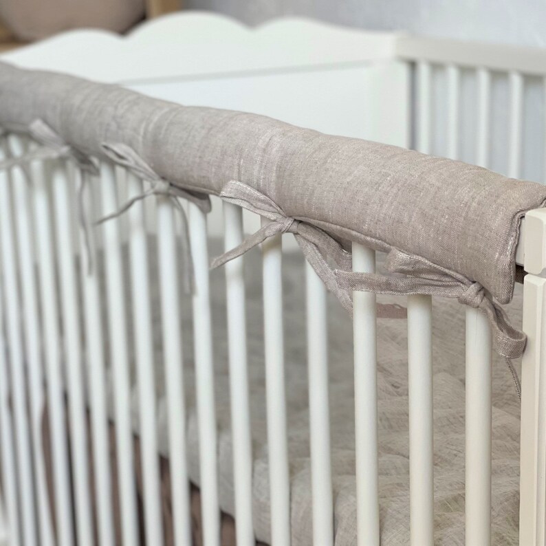 Natural Linen Crib Rail Guard, Solid Crib Safety, Teething Pad, Linen
