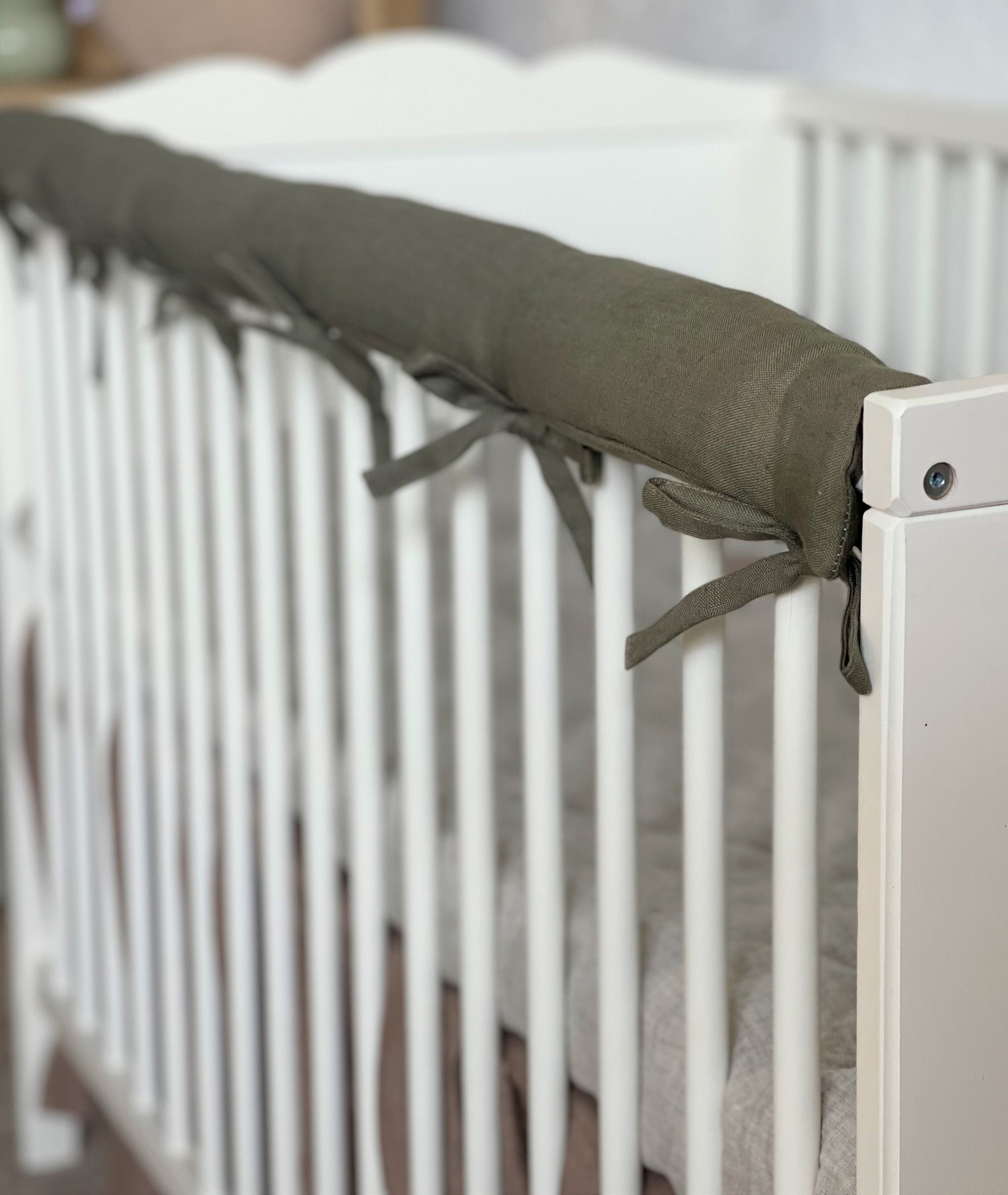 Olive Green Linen Crib Rail Guard Crib Safety Crib Etsy
