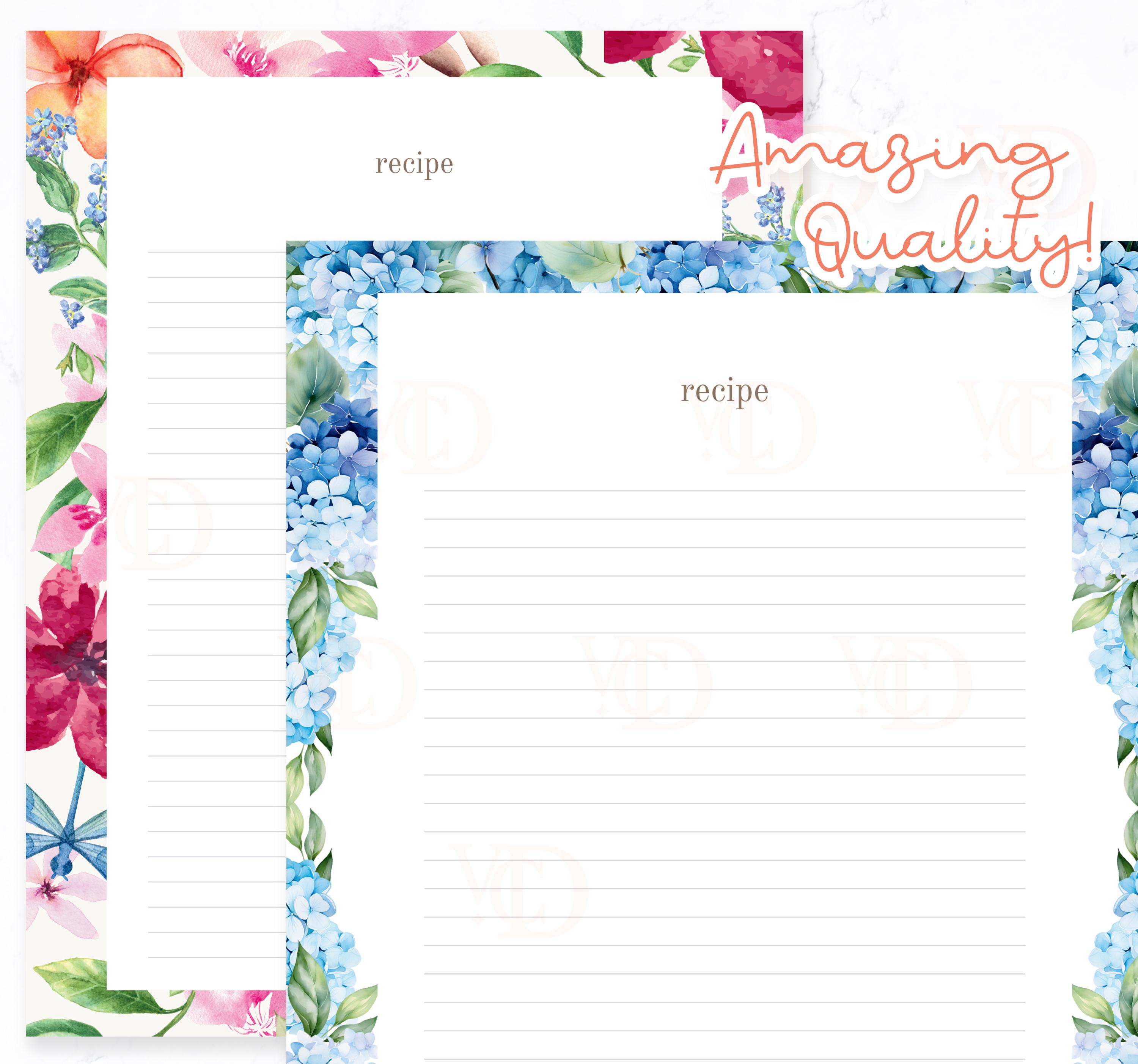 Digital Printable Garden Themed Recipe Pads | Rustic Floral Notepads ...
