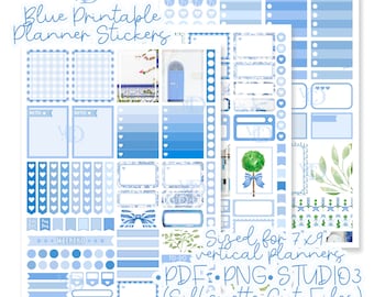 Blue Topiary Grandmillenial Printable Planner Stickers - Vertical 7"x9" Planners -  Erin Condren Planner Stickers - Instant Download