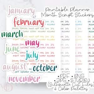 Afdrukbare maandstickers voor planners | Digitale plannerstickers | Kleurrijke maandelijkse organizer