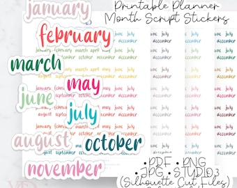 Printable Month Stickers for Planners | Digital Planner Stickers | Colorful Monthly Organizer