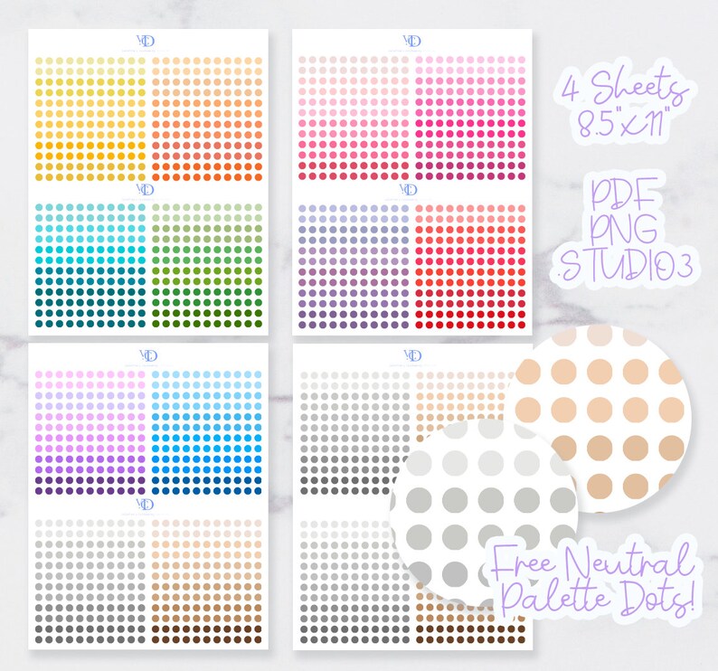 Colorful Dot Planner Stickers: Printable Organization (PDF, PNG ...