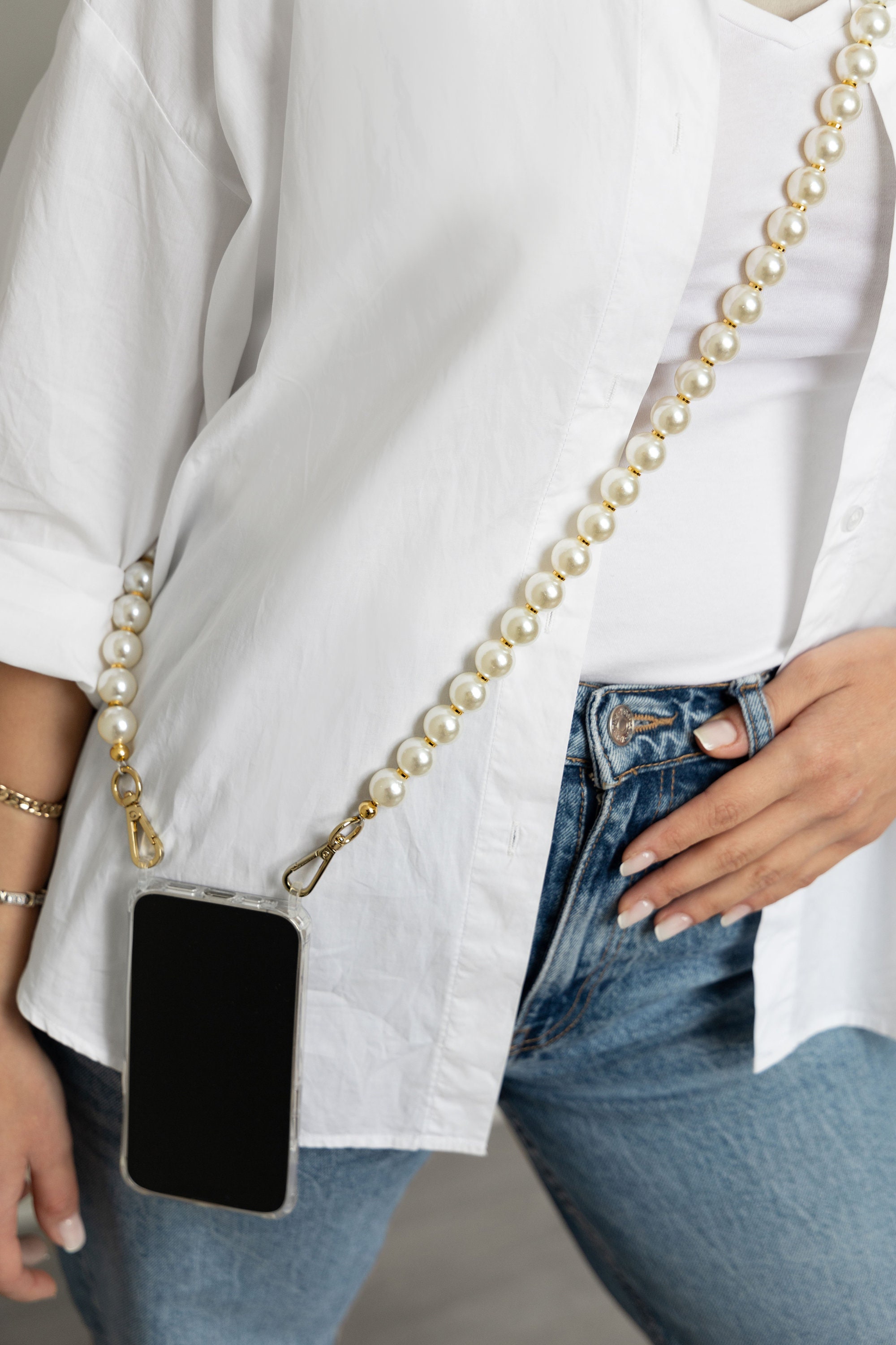 Handmade Pearl Phone Strap/ Crossbody Phone Strap/ iPhone Case