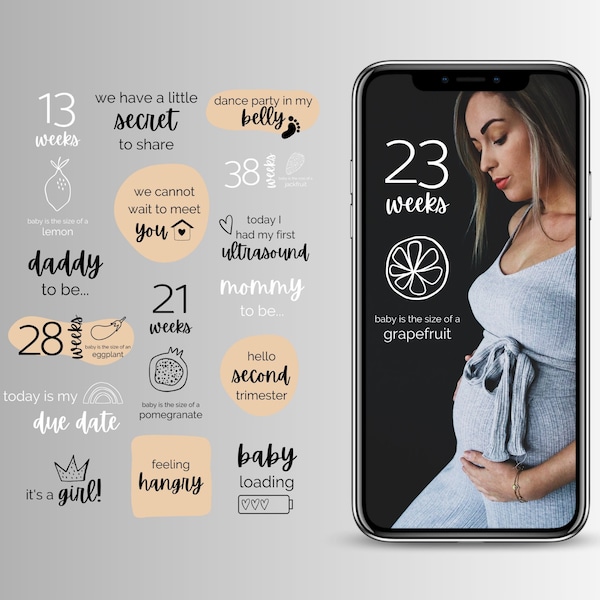 Instagram Story Stickers Pregnancy Baby | Social media pregnancy announcement | Bump week by week baby size |Mom to be|Digital PNG stickers