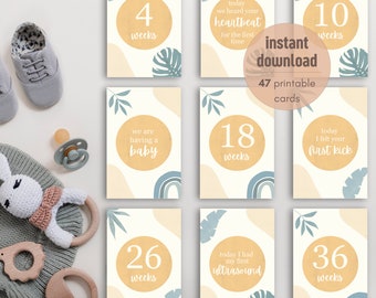 Boho Pregnancy Milestone Cards | Set of 47 | Greenery | Neutral | Rainbows | Printable | Instant Download