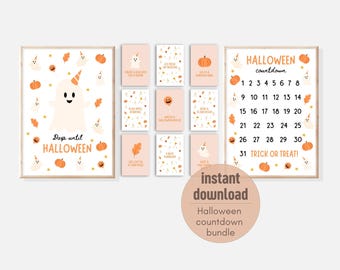 Calendario de cuenta regresiva de Halloween: Tarjetas de actividades para niños, decoración de otoño (descarga digital)
