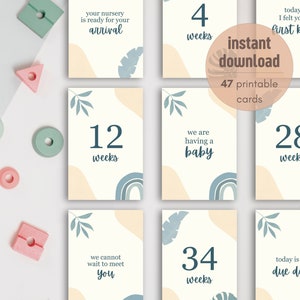 Boho Schwangerschaft Meilenstein Karten | Set von 47 | Grün | Neutral | Regenbogen | Minimalistisch | Druckbar | Sofort Download
