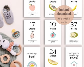 Schwangerschaftsmeilensteinkarten: Obst & Veg-Thema, Wochen 4-40 (Printable Digital Download)