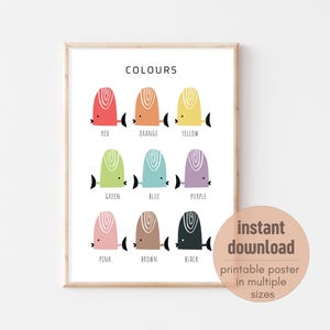 Under the Sea Ocean Life Colours Poster Fish Printable Educational Print Classroom Decor Montessori Nursery Wall Art Toddler learning