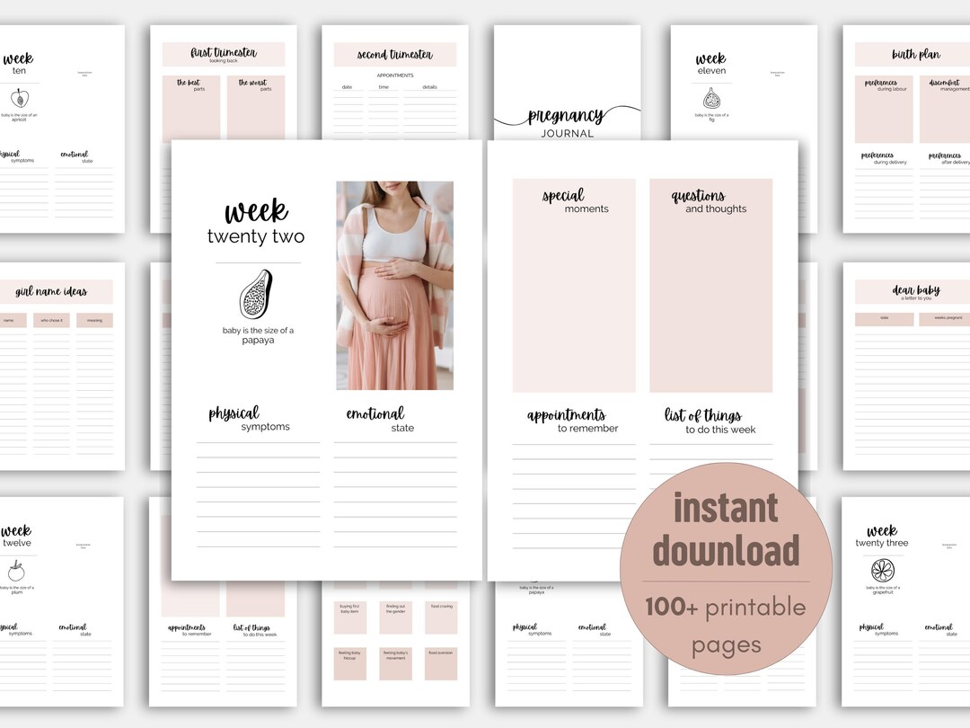 Printable Pregnancy Journal: Minimalist Bump Tracker (digital Download ...