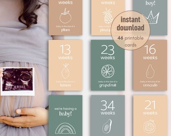 Schwangerschaft Meilensteinkarten: Boho Baby Size Tracker (Digitaler Download)
