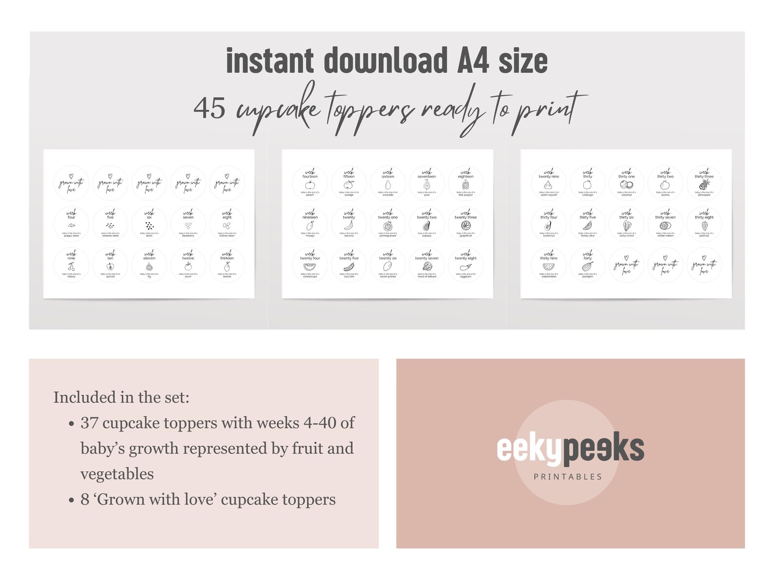 Week Topper Baby Shower Cupcake Toppers Grown With Love | 45 Printable Cut Outs ...