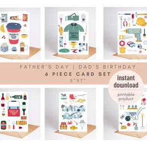 Set van 6 afdrukbare Vaderdagkaarten | Vaders verjaardagskaart | Vaderdag Golf Koffie Vader Bier Gereedschap Tuinieren Vader Vissen | Directe download