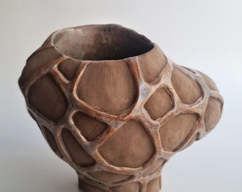 Sculptural Ceramic Object | Handmade Textured Pottery, Organic Form Art Object, Brown Wabi-Sabi Decor