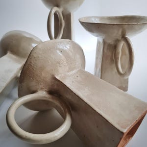 Escultura geométrica minimalista / Cuenco de cerámica hecho a mano, cerámica Wabi Sabi beige, decoración Japandi imagen 15