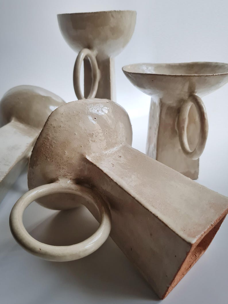 Escultura geométrica minimalista / Cuenco de cerámica hecho a mano, cerámica Wabi Sabi beige, decoración Japandi imagen 15