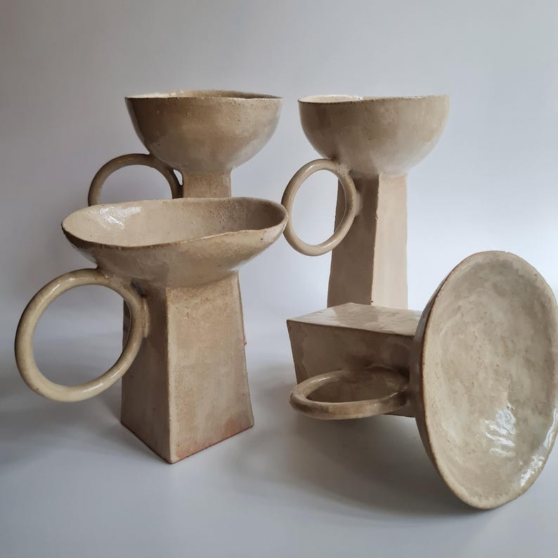 Escultura geométrica minimalista / Cuenco de cerámica hecho a mano, cerámica Wabi Sabi beige, decoración Japandi imagen 20