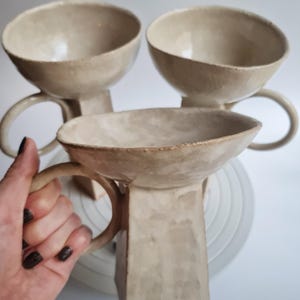 Escultura geométrica minimalista / Cuenco de cerámica hecho a mano, cerámica Wabi Sabi beige, decoración Japandi imagen 5