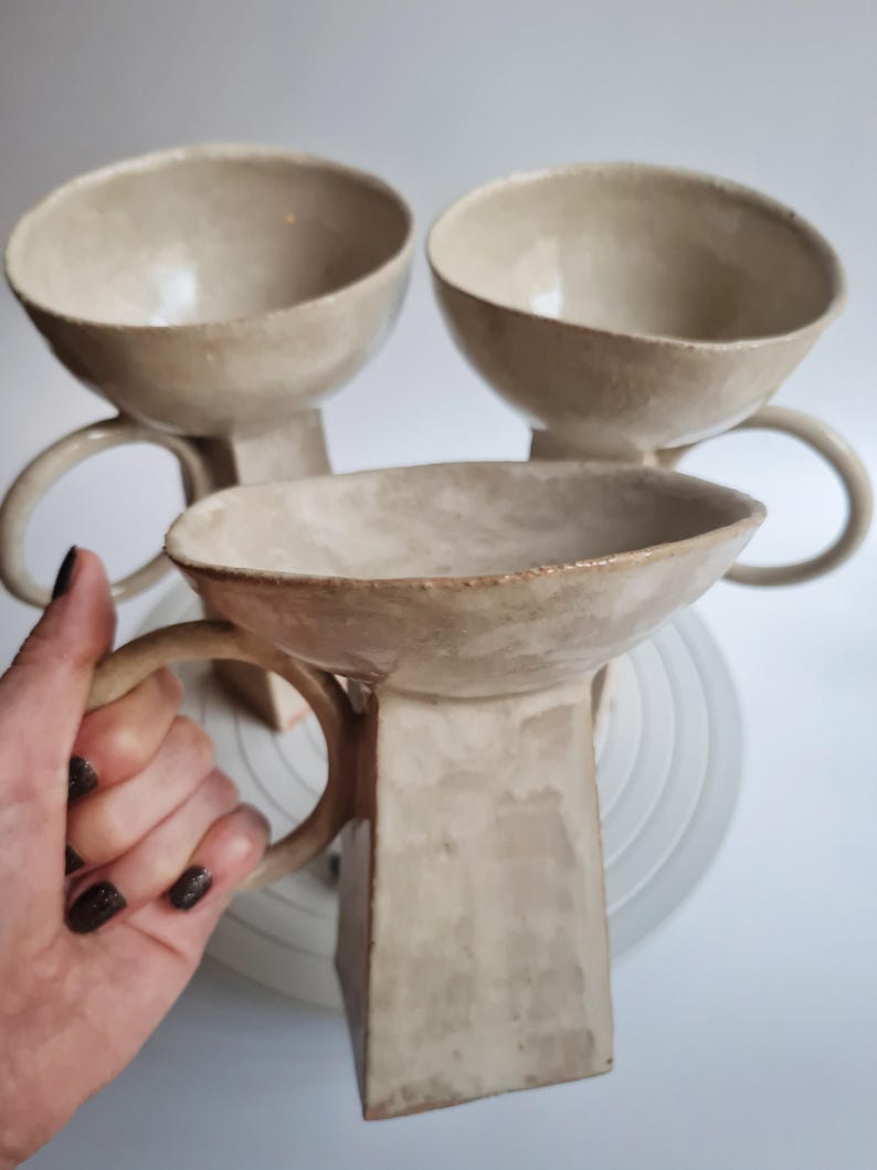 Escultura geométrica minimalista / Cuenco de cerámica hecho a mano, cerámica Wabi Sabi beige, decoración Japandi imagen 5