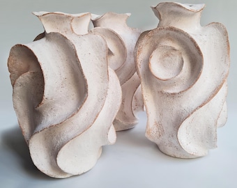 Abstract Ripple Vase | Sculptural White Ceramic, Asymmetrical Designer Art, Handmade Studio Pottery