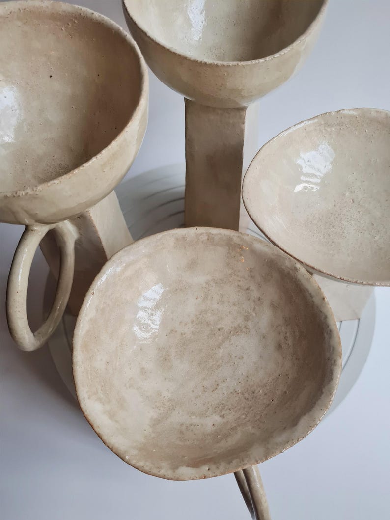 Escultura geométrica minimalista / Cuenco de cerámica hecho a mano, cerámica Wabi Sabi beige, decoración Japandi imagen 18