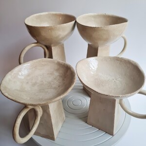 Escultura geométrica minimalista / Cuenco de cerámica hecho a mano, cerámica Wabi Sabi beige, decoración Japandi imagen 9