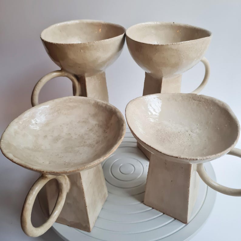 Escultura geométrica minimalista / Cuenco de cerámica hecho a mano, cerámica Wabi Sabi beige, decoración Japandi imagen 9