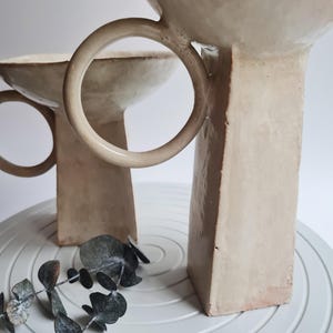 Escultura geométrica minimalista / Cuenco de cerámica hecho a mano, cerámica Wabi Sabi beige, decoración Japandi imagen 19